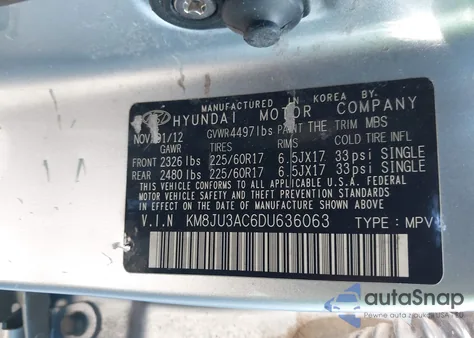 2013 Hyundai Tucson Gls из США, поврежденный, VIN KM8JU3AC6DU636063